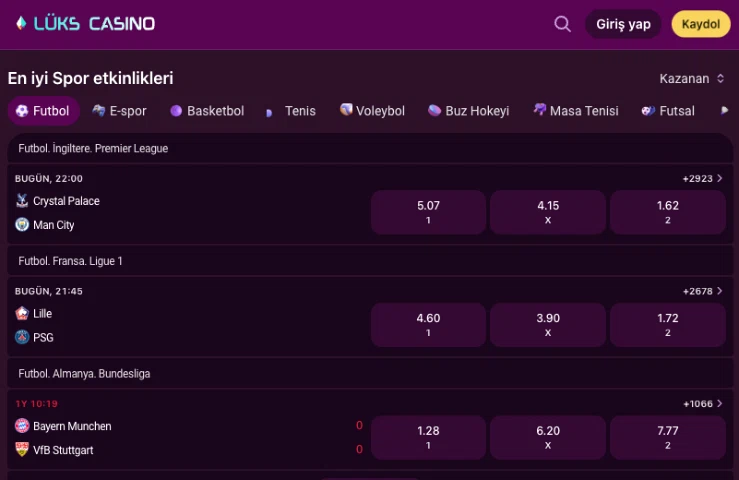 Lüks Casino Günün Öne Çıkan Karşılaşmaları Lüks Casino Spor sekmesinde günün öne çıkan karşılaşmaları