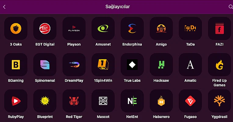 Lüks Casino oyun sağlayıcıları kataloğu ekranı