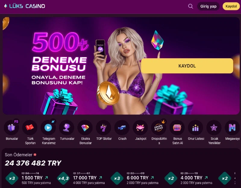 Lüks Casino ödeme ekranı genel görünümü