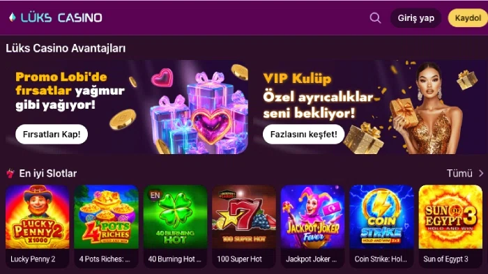 Lüks Casino kayıt formu ve avantajları