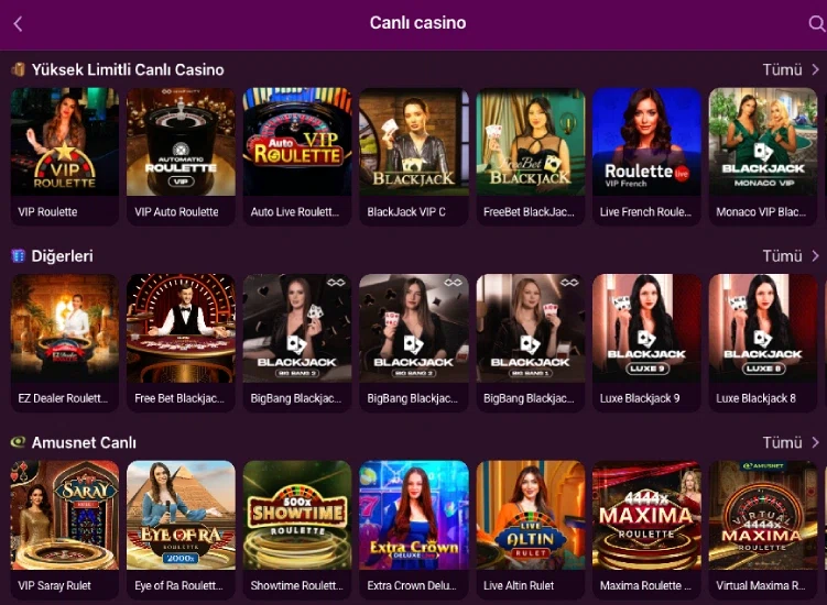 Lüks Casino yüksek limitli canlı casino masası görseli