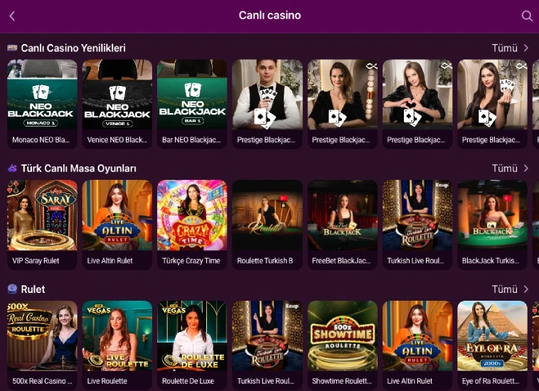 Lüks Casino canlı casino bölümüne yeni eklenen masa oyunları görseli