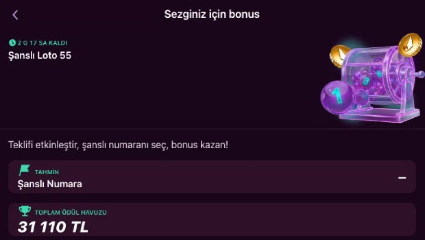 Lüks Casino Şanslı Loto 55 çekiliş ekranı