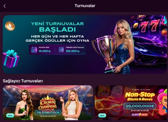Lüks Casino turnuva sıralama ekranının görünümü
